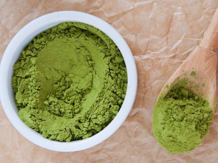 A bowl of matcha powder on a table