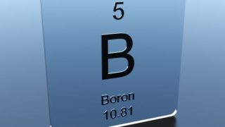 Glass plaque with Boron symbol B, atomic number 5 and atomic mass of 10.81