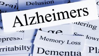 Paper cutouts with words related to Alzheimers