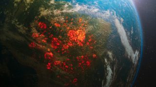 Aerial view of fires in the Amazon rainforest
