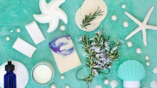 Fresh rosemary herb and other astringent cosmetic beauty products