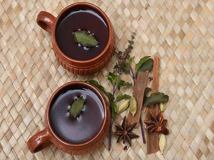 Black tea with holy basil and whole spices like star anise, cinnamon, and cardamom
