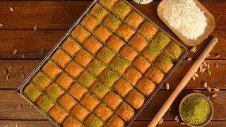 A flat lay pic of Baklava, a Turkish dessert
