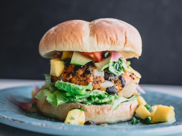 Delicious black bean burger on a plate