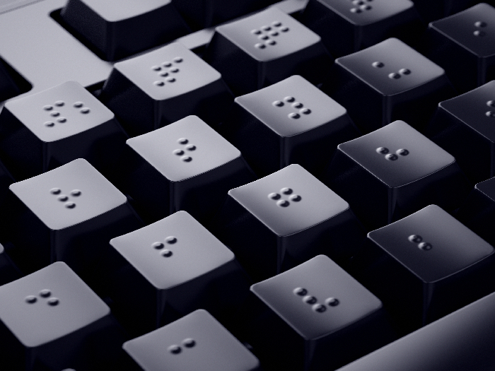 Black keyboard with braille characters