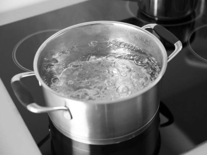 A pot of boiling water