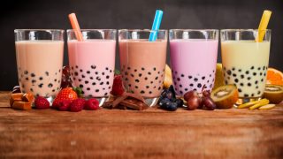 Glasses of bubble tea filled to the brim
