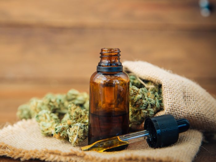 A bottle of cannabis oil with medicinal cannabis