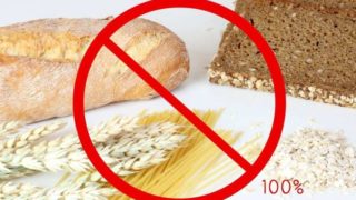 Gluten foods - wheat, pasta, and bread with a no sign symbol and text that states "100% gluten-free"