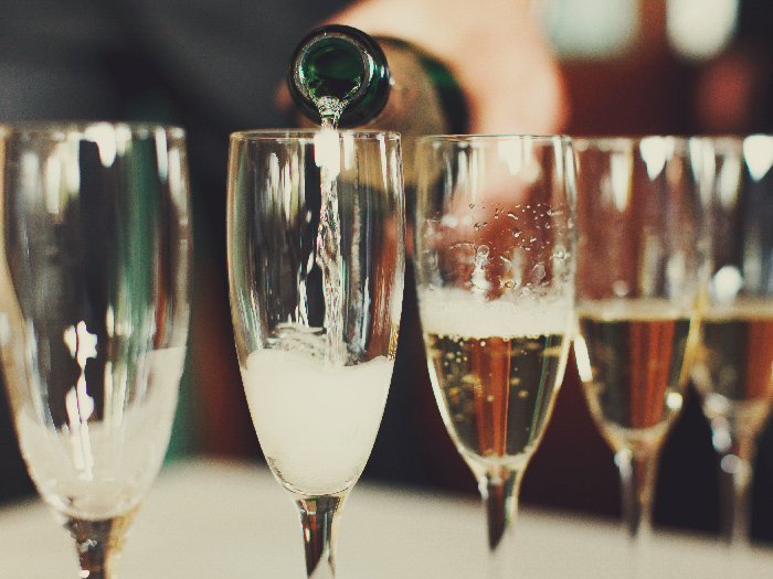 Champagne in multiple glasses