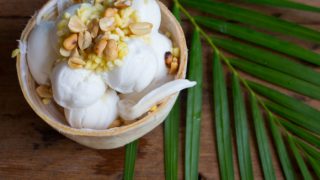 A bowl of coconut meat with groundnuts