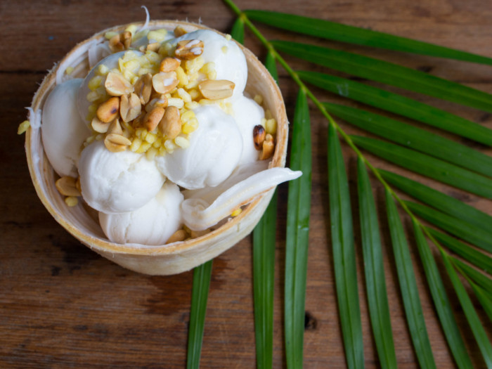 A bowl of coconut meat with groundnuts
