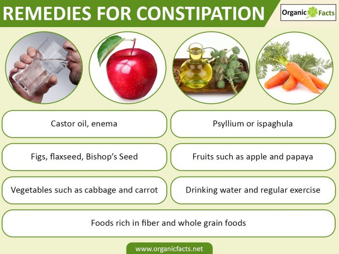 An infographic on the home remedies for constipation