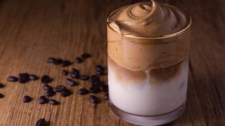 Dalgona coffee with coffee beans
