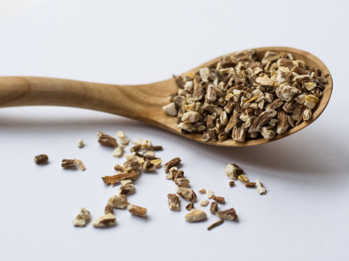 Dandelion root on a spoon