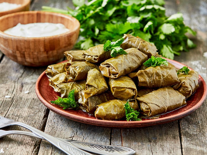 A plate of dolmas ready to be served