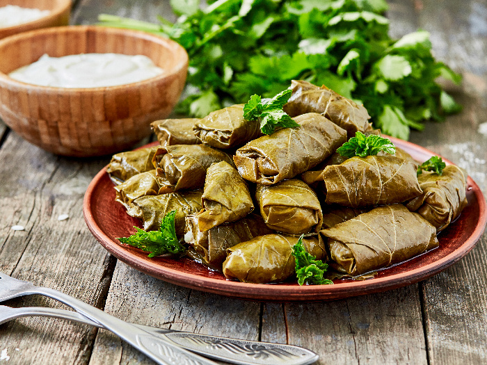 A plate of dolmas ready to be served