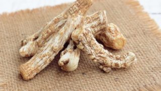 Dong quai or Angelica sinensis placed on a sackcloth