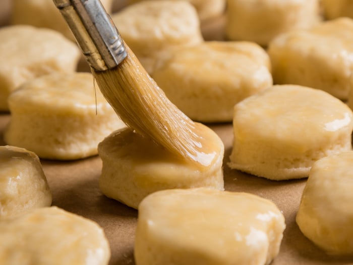 Brushing scones before baking