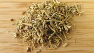 Dried ephedra on a wooden counter