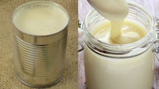 Evaporated milk and condensed milk in two separate glasses