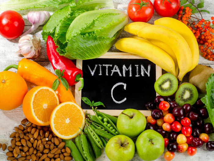 Vitamin C-rich foods on a table