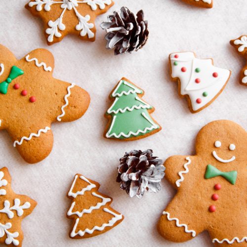 Gingerbread cookies kept atop a wooden desk