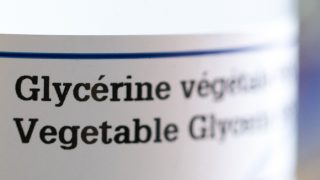 Close up of vegetable glycerin label on a bottle