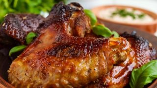 Close-up of a plate of friend chicken wings