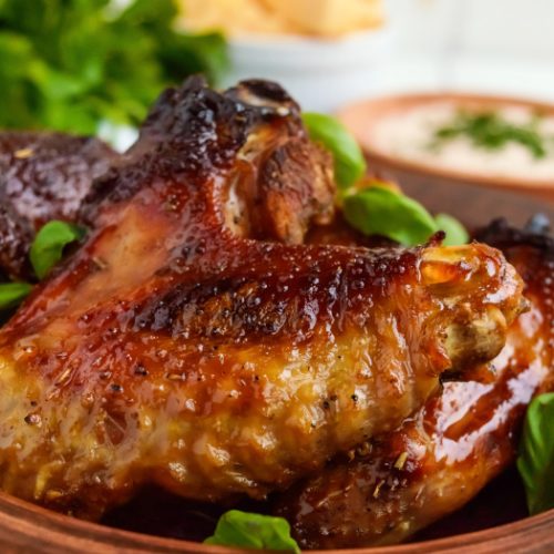 Close-up of a plate of friend chicken wings