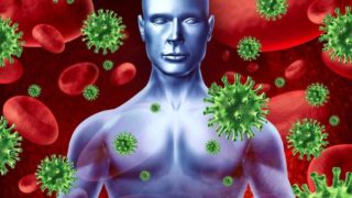 Graphic with a man surrounded by pathogens
