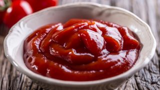 A close-up view of tomato ketchup