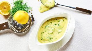 Lemon butter sauce in a bowl