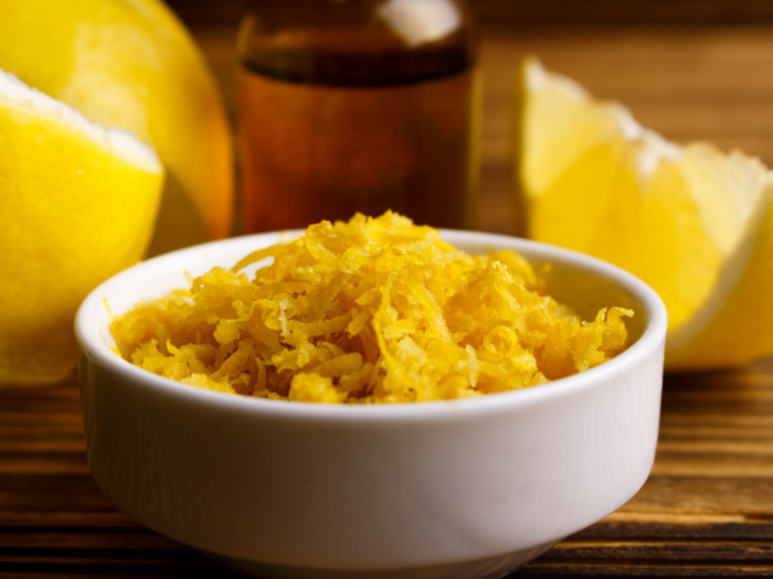 A bowl containing lemon peel