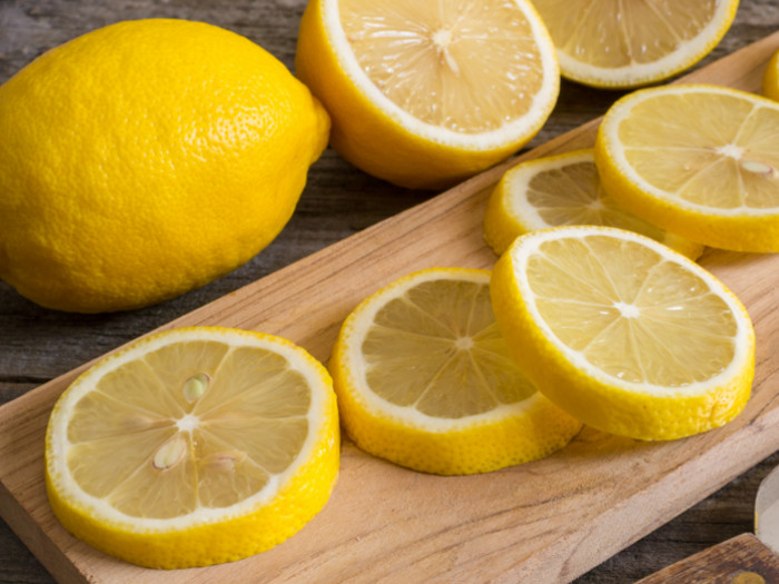 Lemon slices on a wooden board