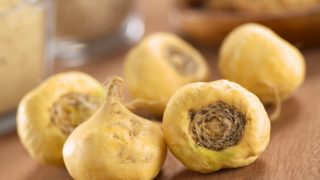 Maca root pods on a table