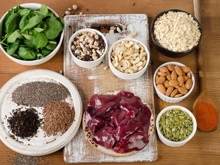 Sources of manganese such as organ meat, nuts, spices, oats, and spinach