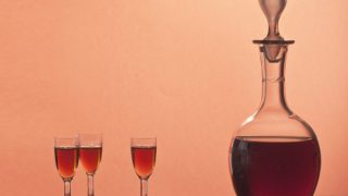 Marsala wine in a bottle and wine glasses