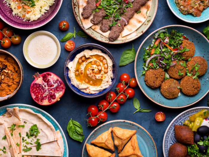 Middle Eastern foods on table