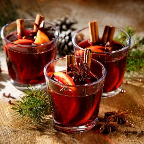 A close-up shot of Christmas mulled wine