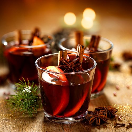 A close-up shot of Christmas mulled wine