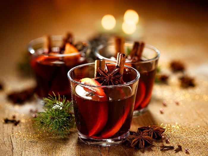 A close-up shot of Christmas mulled wine
