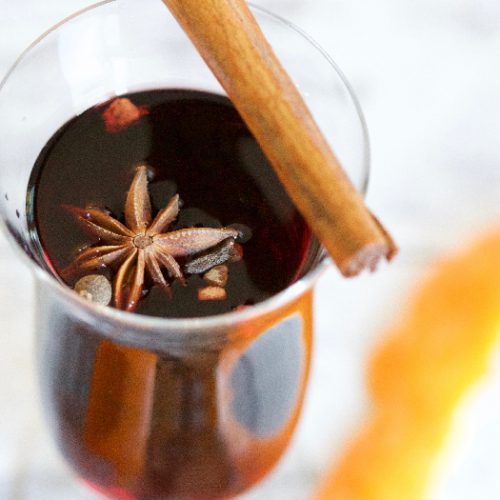 A close up shot of Christmas mulled wine