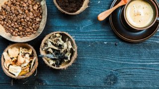 Mushroom chaga coffee with coffee beans and chaga