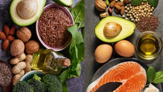 A picture collage of omega 3 and omega 6 foods