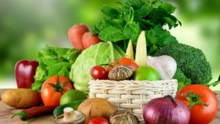 Close-up of a basket of vegetables.