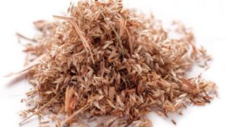 Close-up of dried palmarosa grass and seeds on a white background
