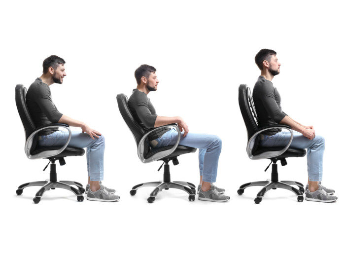 A man depicting three different sitting poses in three different shots