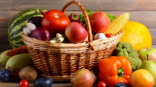 A basket of fresh fruits and vegetables