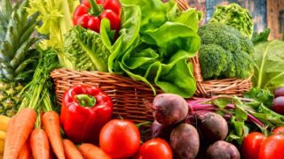 A compilation of fruits and vegetables on a counter